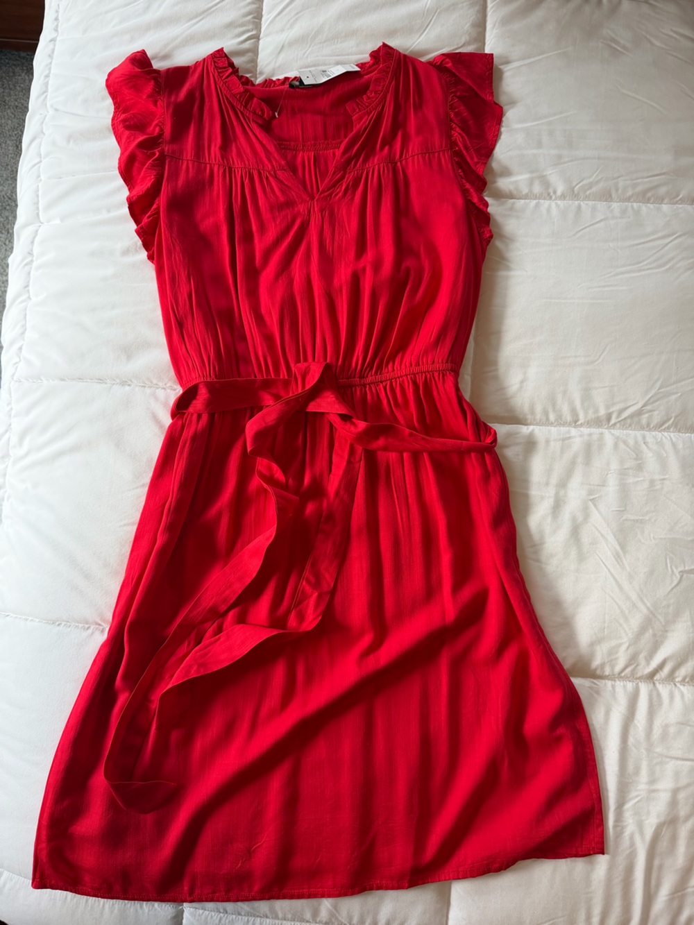 Ann Taylor Red Tie-Waist Flutter Sleeve Mini Dress